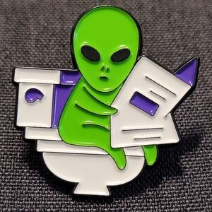 Alien Reading A Newspaper On The Toilet Enamel Pin